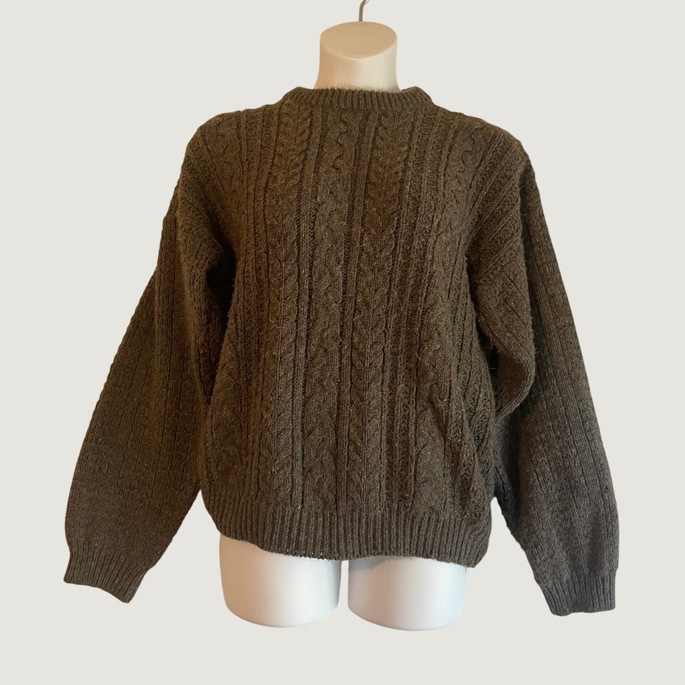 Vtg High Sierra Mens M Fishermans Sweater Wool Blend Cable Knit Grandpa Cottage